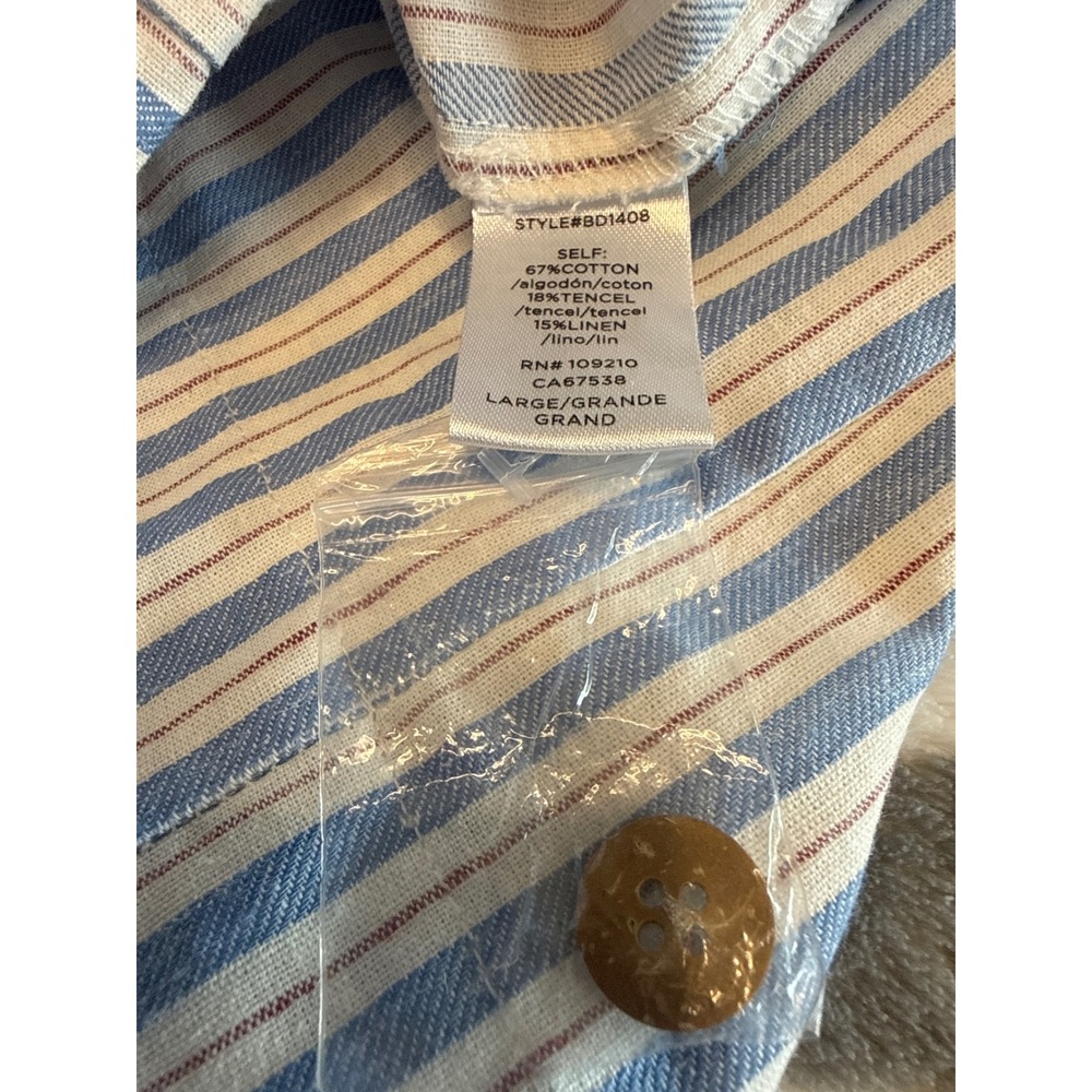 Blue Striped Linen Blend Tie Front Mini Dress Smocked Back Coastal Preppy Beach - Picture 9 of 11